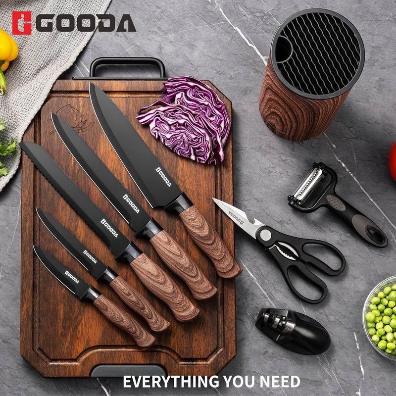 GOODA Knife Set, 9 Piece Kitchen Knife Set with Block and Sharpener, Anti-Rust Stainless Steel Cooking Knives Set for Kitchen, Chef Knife Block Set - Image 2
