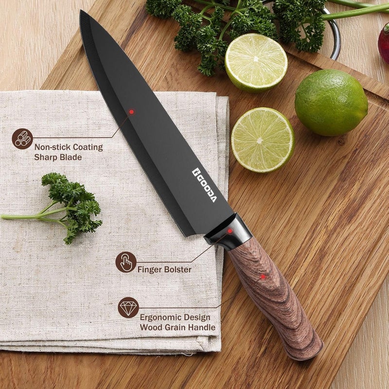 GOODA Knife Set, 9 Piece Kitchen Knife Set with Block and Sharpener, Anti-Rust Stainless Steel Cooking Knives Set for Kitchen, Chef Knife Block Set - Image 3