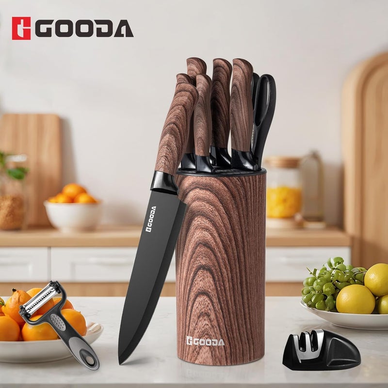 GOODA Knife Set, 9 Piece Kitchen Knife Set with Block and Sharpener, Anti-Rust Stainless Steel Cooking Knives Set for Kitchen, Chef Knife Block Set - Image 5
