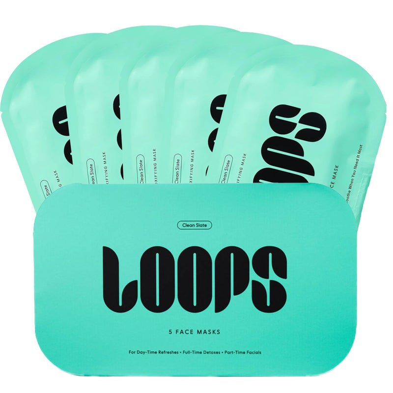 LOOPS CLEAN SLATE Detoxifying Hydrogel Face Mask Detoxify Cleanse Soothe Deeply Purifying and Super Hydrating Minimizes the Look of Pores 5 pc