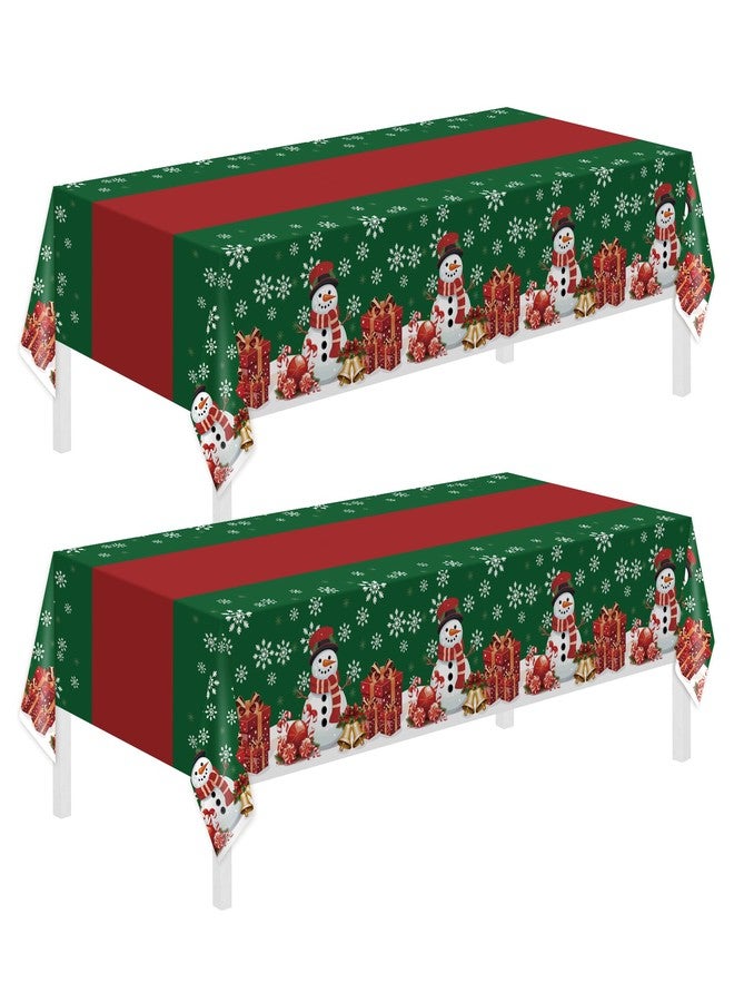 Childom 2 Pack Christmas Tablecloth,Disposable Plastic Tablecloth 54" x 108" Christmas Decorations Xmas Party Supply,Snowman Green Table Cloth,Plastic Table Cover for Indoor,Outside,Home,Dinner,Party - Image 1