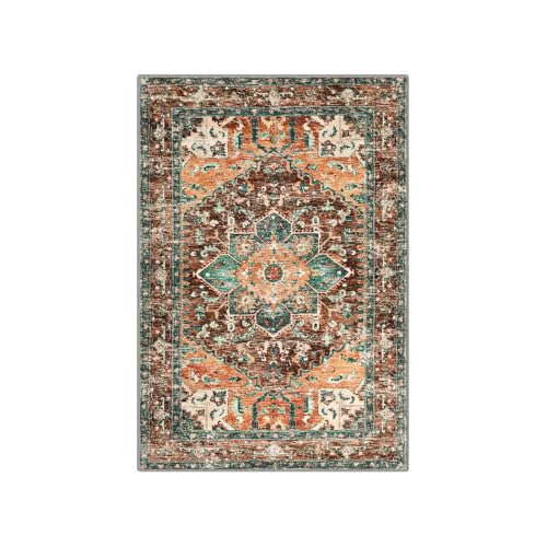 Yamaziot Washable Area Rug 2x3 Small Entryway Rug NonSlip Boho Vintage Rug with Rubber Backing Polyester Soft Distressed Floor Carpet for Indoor Door Mat Kitchen Laundry Bathroom - Image 3