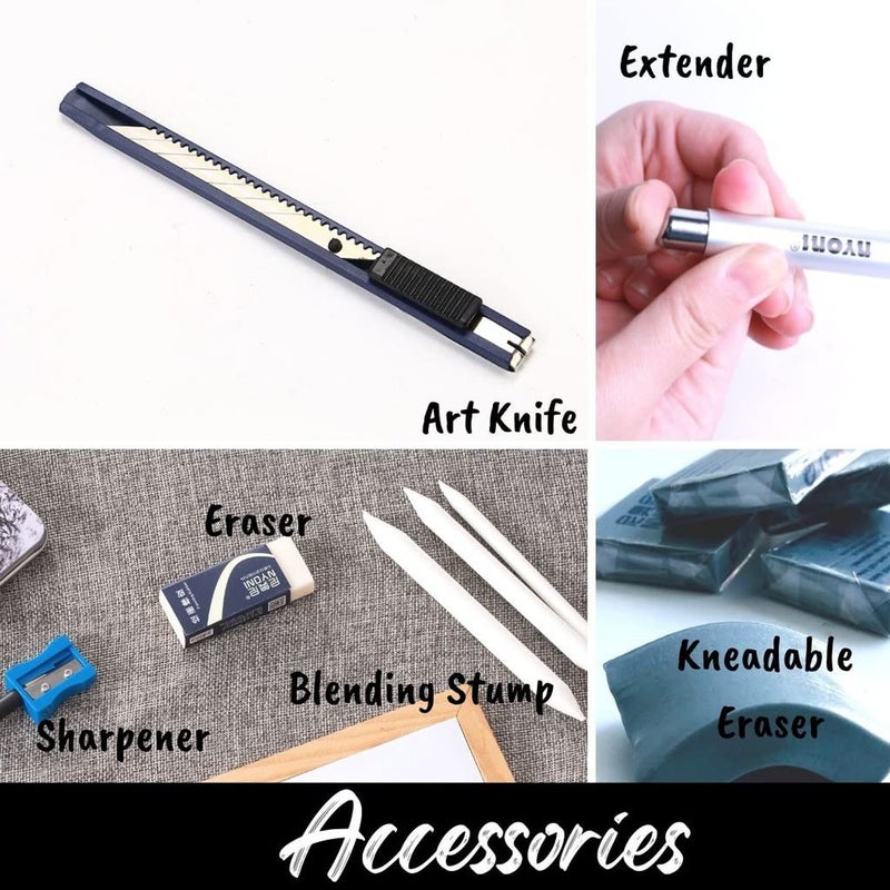 FunBlast مجموعة أدوات الرسم الاحترافية FunBlast للرسم بالقلم الرصاص مجموعة أقلام الجرافيت مجموعة أقلام الفن أقلام التظليل مجموعة من 29 قطعة - Image 3