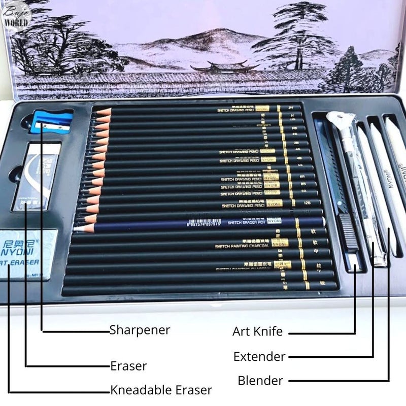 FunBlast مجموعة أدوات الرسم الاحترافية FunBlast للرسم بالقلم الرصاص مجموعة أقلام الجرافيت مجموعة أقلام الفن أقلام التظليل مجموعة من 29 قطعة - Image 4