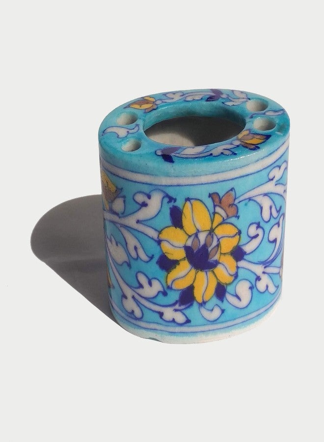Shiv Kripa Blue Pottery طقم إكسسوارات حمام من الخزف الأزرق من شيف كريبا، يتضمن صحن صابون وحامل فرشاة أسنان - Image 3