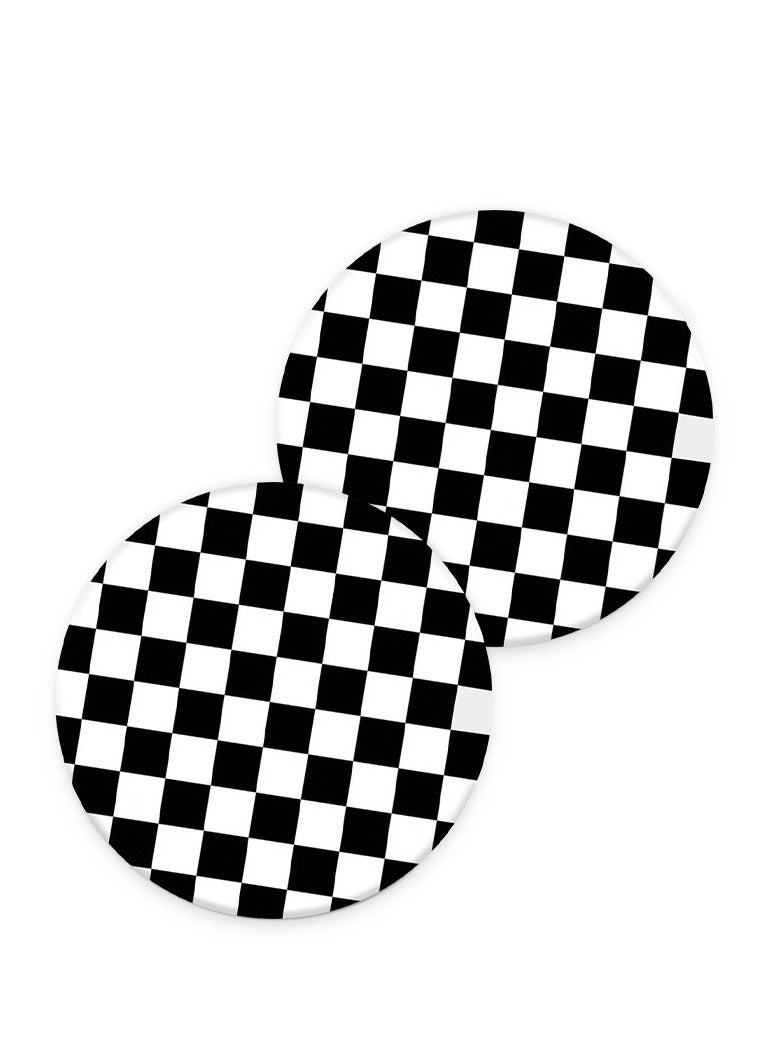 Generic 2PCS Durable Leather Black & White Lattice Car Coasters - Anti-slip Cup Mats for Clean & Dry Cup Holders - Premium Car Interior Accessories - Image 4