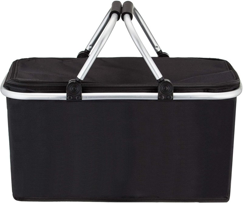 WENGTY Foldable Insulated Oxford Folding Collapsible Picnic Baskets 26L, Cooler Bag, Shopping Basket, Collapsible Picnic Cooler with Aluminium Handle for Food, Camping, Work or Outdoor Hiking Black - Image 1