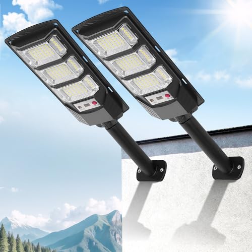 FOWSEEK Solar Street Lights Outdoor 2 Pack 6500K Solar Lights Outdoor Waterproof with Motion Sensor Lamparas Luces Solares para Exteriores Dusk to Dawn Commercial Lighting for Yard Path - Image 1