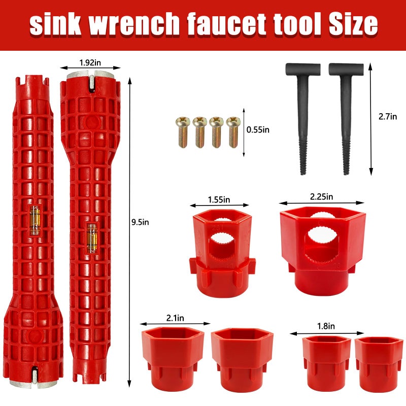 Rmannke Multifunctional Kitchen Faucet Sink Basin Wrench, Kitchen Drain Tub Removal nut Plumbing Plumber, 8 in 1 and 14 in 1 Four-jaw Hex Wrench, for Tight Spaces Installation and Repairs Tools - Image 2