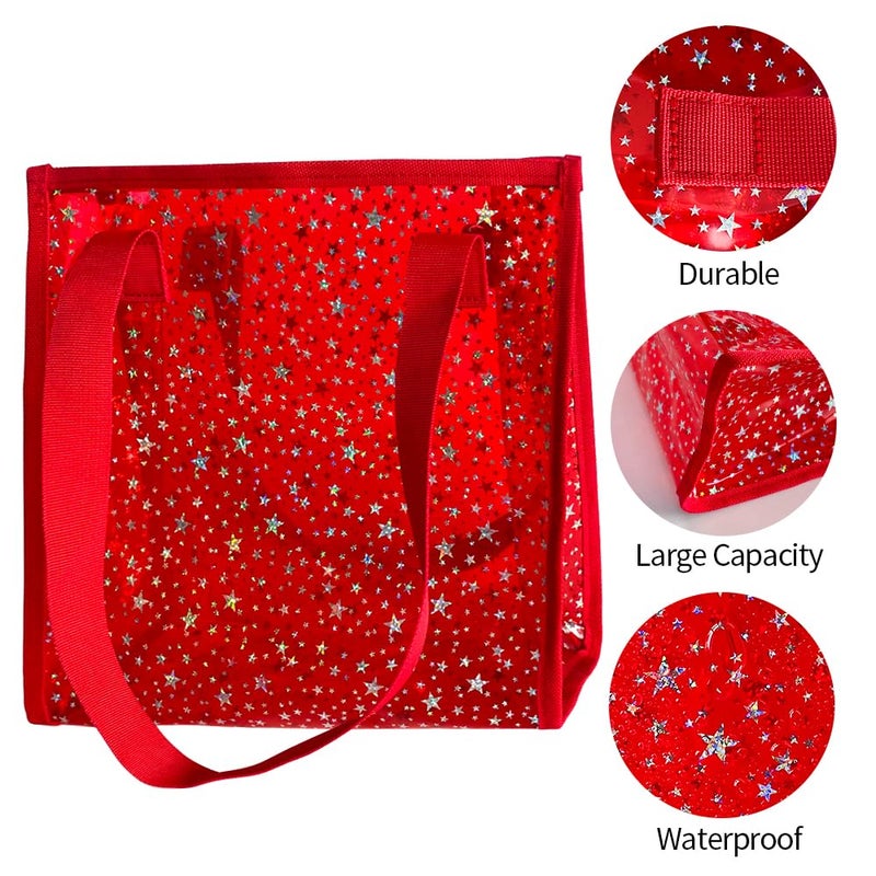 TotePrint Transparent Tote Bag with Stars Pattern Print, Large Capacity Shopping Bag, Reusable Bag 10 x 9.8Ã—3.9 inches (Red with stars) - Image 4