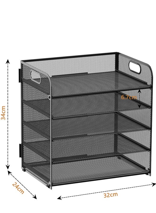 5 Tier Paper Letter Tray Organizer with Handles, Mesh Desk File Holder Storage Organization for Office Home School Desktop Black - Image 2