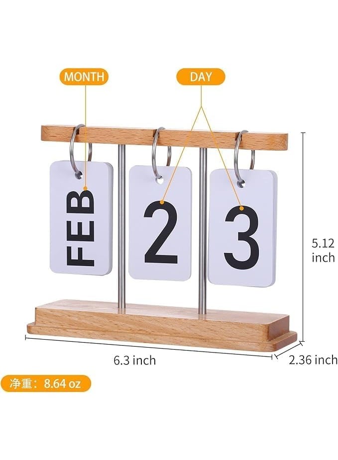 Wooden Daily Flip Calendar, Perpetual Desktop Calendar with Large Display, 16 x 6 x 12.8 cm, Office Desk Decor - Image 4