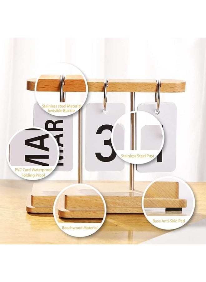 Wooden Daily Flip Calendar, Perpetual Desktop Calendar with Large Display, 16 x 6 x 12.8 cm, Office Desk Decor - Image 2