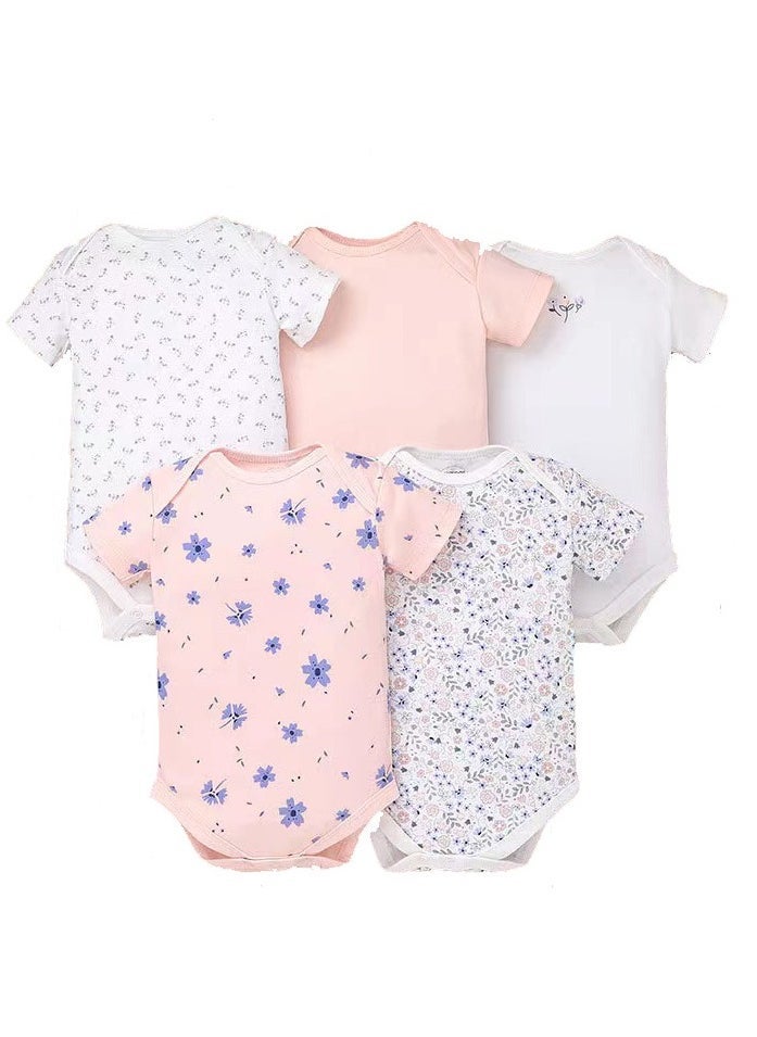 RedMapleTEK 5-Piece Set Of pure Cotton Jumpsuits For Infants And Young Children, Short-Sleeved Crawling Clothes  - Image 1