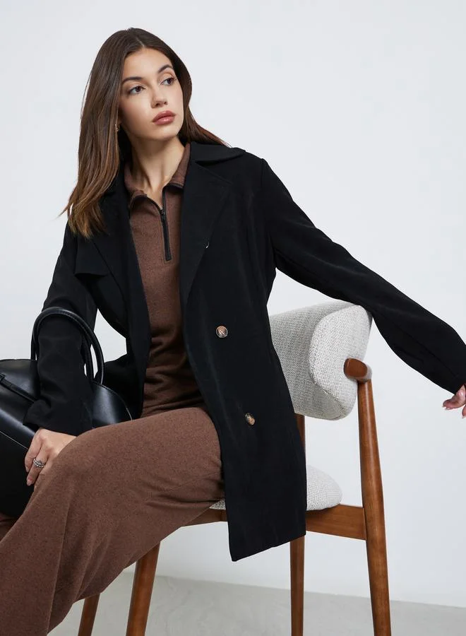 Styli Black Longline Trench Coat