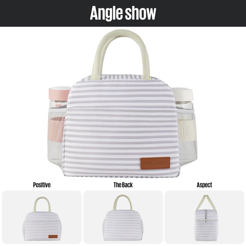 douyadady Lunch Bag Women/Men Lunch Box Women/Men (Grey+White Stripes) - Image 5
