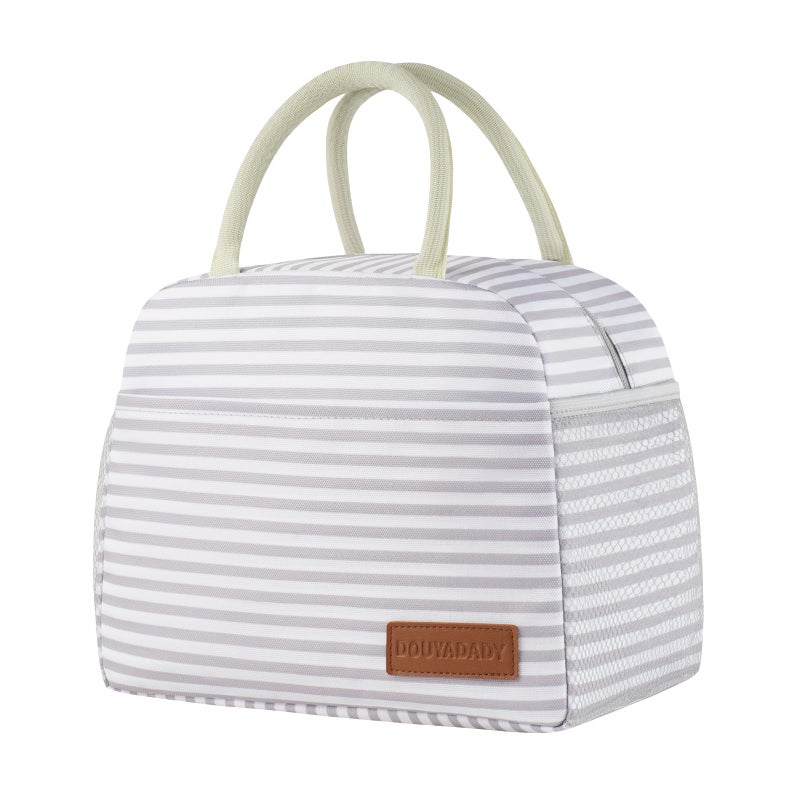 douyadady Lunch Bag Women/Men Lunch Box Women/Men (Grey+White Stripes) - Image 1