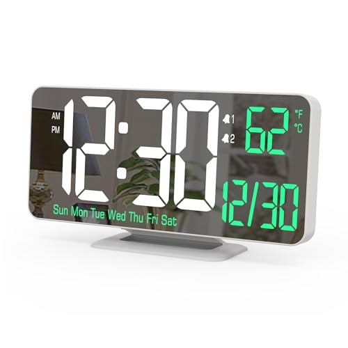 KOSUMOSU Alarm Clock for Bedroom 67 Led Desk Digital ClockMirror ClockDual Alarm Clock for Living Room with SecondsDateWeek1224hDimmingTemp