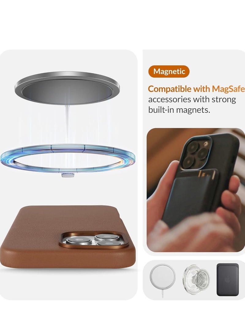 Raxoom Timeless Dark Saddle Brown Leather iPhone 16 Pro Case â€“ Softens with Use, MagSafe Compatible - Image 5