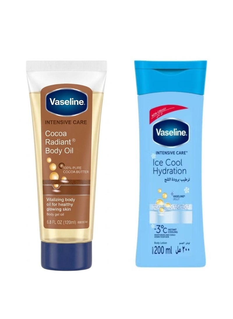 Vaseline Intensive Care Ice Cool Hydration Lotion, 200 ml PLUS Vaseline Intensive Care Cocoa Radiant Body Gel Oil 120Ml - Image 1