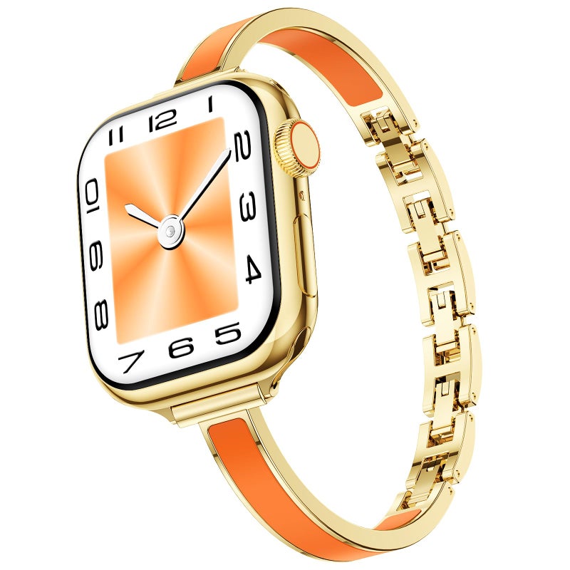 Mosonio Slim Bracelet Bands for Apple Watch Women, Elegant Thin Metal Band with Embedded Silicone Accents for iWatch, Easy-Adjust Link Strap Compatible with Apple Watch Series 11/10 (42mm), Series 9/8/7 (41mm), Series 6/5/4/SE (40mm), Series 3/2/1 (38mm) - Gold + Orange - Image 1