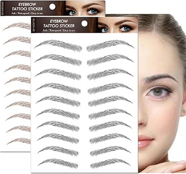 UPSTORE 2Sheets20Pairs HairLike Waterproof Eyebrow Tattoos Stickers Eyebrow Transfers Stickers Grooming Shaping Eyebrow Sticker for Women Girls BlackBrown - Image 1