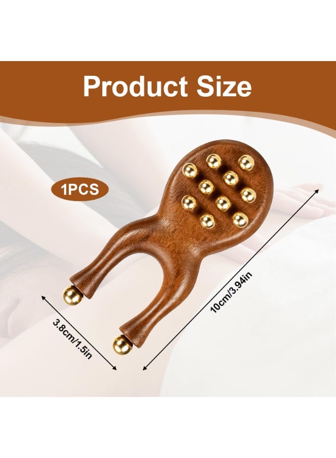 Natural Sandalwood Wooden Guasha Massager Y Shape Massage Roller Equipped With 12 Brass Beads Multifunctional Meridian Acupoint Tool For Facial Eye Nose Ear Care - Image 2