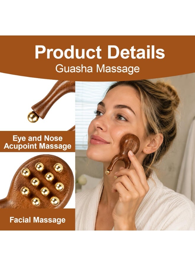 Natural Sandalwood Wooden Guasha Massager Y Shape Massage Roller Equipped With 12 Brass Beads Multifunctional Meridian Acupoint Tool For Facial Eye Nose Ear Care - Image 3