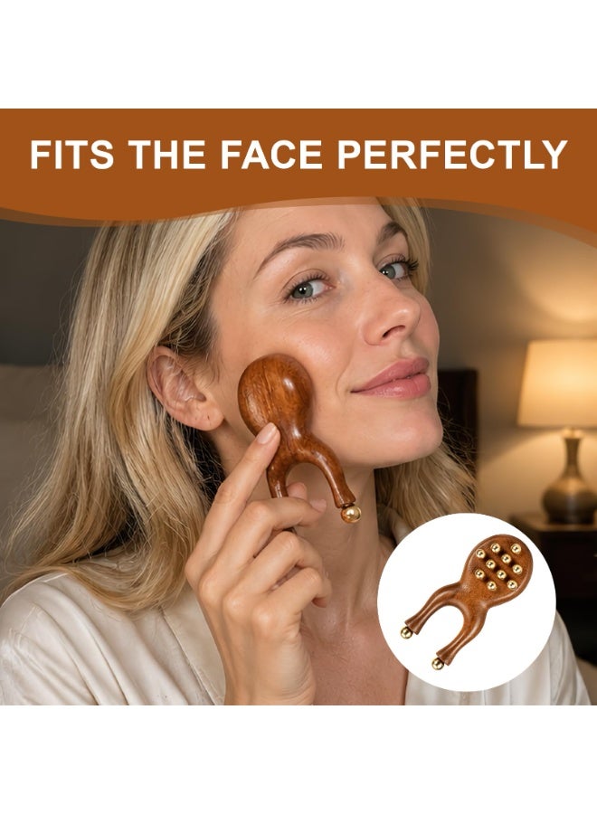 Natural Sandalwood Wooden Guasha Massager Y Shape Massage Roller Equipped With 12 Brass Beads Multifunctional Meridian Acupoint Tool For Facial Eye Nose Ear Care - Image 4