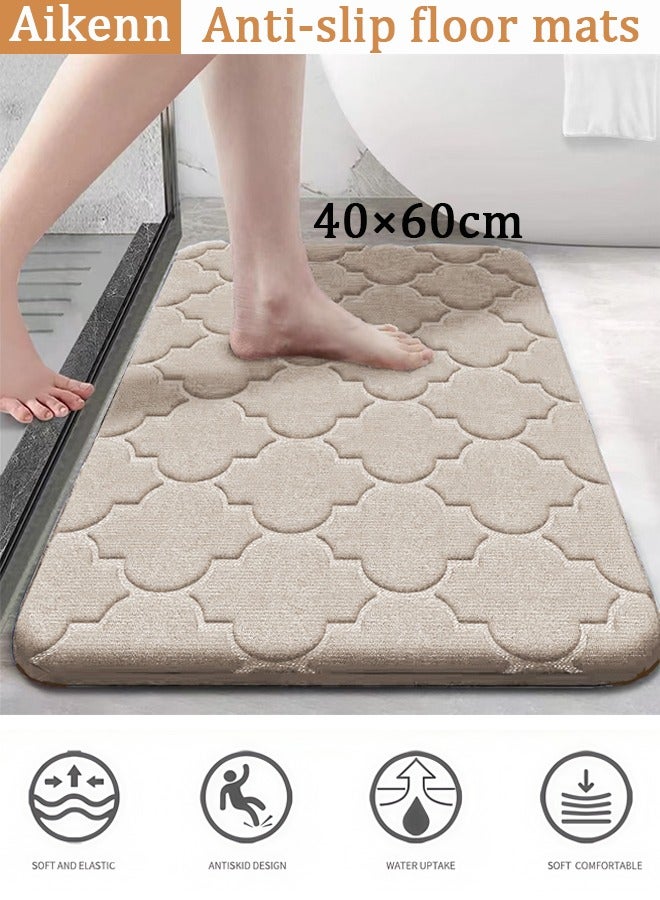 Aikenn Coral Fleece Bath Mat Rug 40x60cm, Ultra Soft and Absorbent Bathroom Rugs, Non-Slip, Comfortable, Machine Washable Bath Carpet for Bathroom Floor, Tub, Shower and Home Decor Accessories, light Beige - Image 1