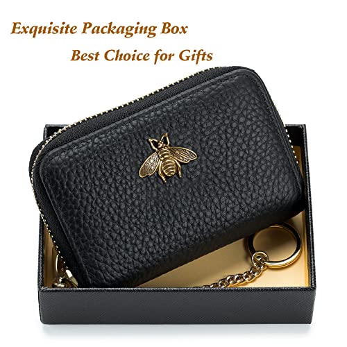 imeetu RFID Credit Card Holder, Small Leather Zipper Card Case Wallet with Keychain and ID Window for Women (Pro,Khaki) - Image 5