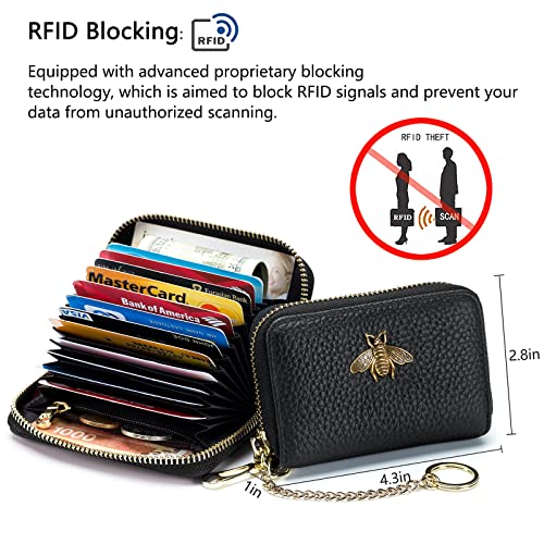 imeetu RFID Credit Card Holder, Small Leather Zipper Card Case Wallet with Keychain and ID Window for Women (Pro,Khaki) - Image 4