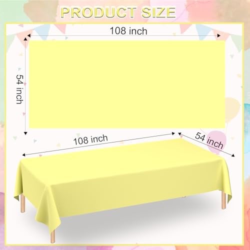 WNINK 2 Pack Light Yellow Rectangular Plastic Tablecloths, Yellow Disposable Table Covers 54" x 108" for Birthday, Bridal Shower, Engagement Wedding, Picnic Parties and 8 ft Table Use - Image 2