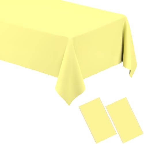 WNINK 2 Pack Light Yellow Rectangular Plastic Tablecloths, Yellow Disposable Table Covers 54" x 108" for Birthday, Bridal Shower, Engagement Wedding, Picnic Parties and 8 ft Table Use - Image 1