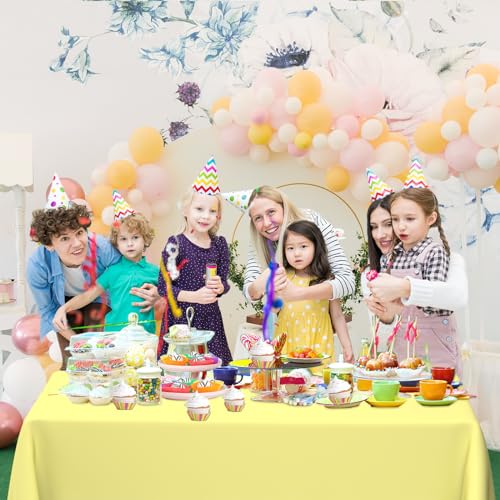 WNINK 2 Pack Light Yellow Rectangular Plastic Tablecloths, Yellow Disposable Table Covers 54" x 108" for Birthday, Bridal Shower, Engagement Wedding, Picnic Parties and 8 ft Table Use - Image 5