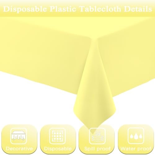 WNINK 2 Pack Light Yellow Rectangular Plastic Tablecloths, Yellow Disposable Table Covers 54" x 108" for Birthday, Bridal Shower, Engagement Wedding, Picnic Parties and 8 ft Table Use - Image 3