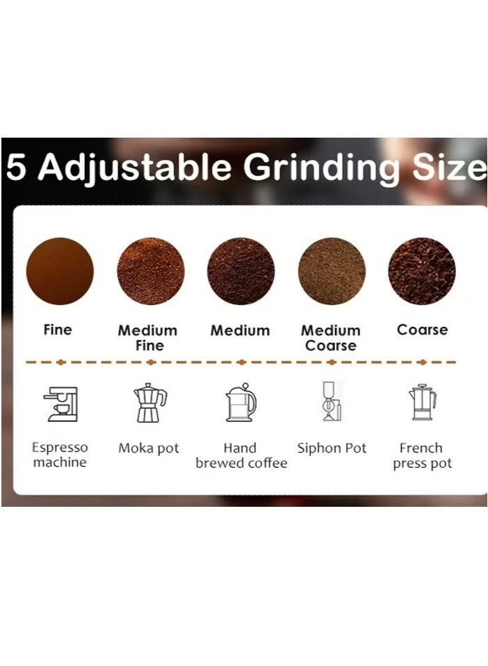 مطحنة قهوة كهربائية محمولة يدوية لطحن حبوب البن والتوابل والمزيد، شفرة طحن سيراميكية، حجرة قابلة للإزالة، للتخييم/التنقيط/الإسبريسو/الصب فوق مكبس القهوة الفرنسي، لون أسود - Image 5