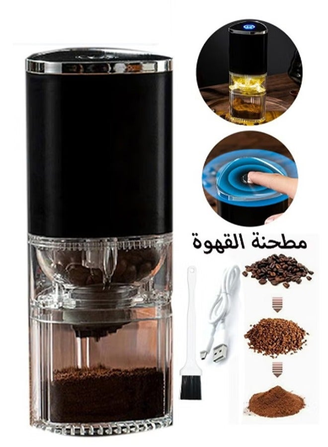 مطحنة قهوة كهربائية محمولة يدوية لطحن حبوب البن والتوابل والمزيد، شفرة طحن سيراميكية، حجرة قابلة للإزالة، للتخييم/التنقيط/الإسبريسو/الصب فوق مكبس القهوة الفرنسي، لون أسود - Image 1