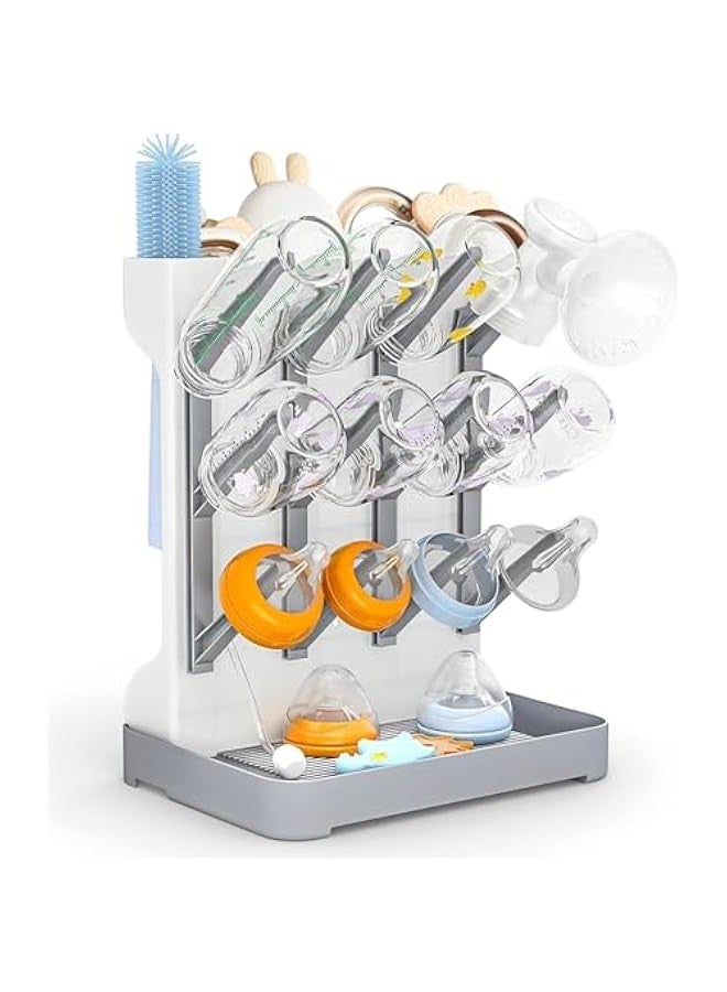 بيوينتي بيونتي رف تجفيف زجاجات الاطفال - رف غسيل وتجفيف زجاجات موفر للمساحة لمستلزمات الطفل، رف عمودي لسطح الطاولة مع حامل فرش، رف زجاجات سفر قابل للفصل للملحقات - Image 1