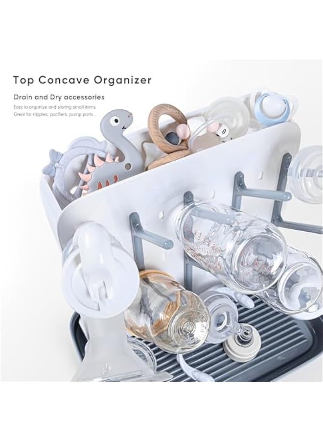 بيوينتي بيونتي رف تجفيف زجاجات الاطفال - رف غسيل وتجفيف زجاجات موفر للمساحة لمستلزمات الطفل، رف عمودي لسطح الطاولة مع حامل فرش، رف زجاجات سفر قابل للفصل للملحقات - Image 3