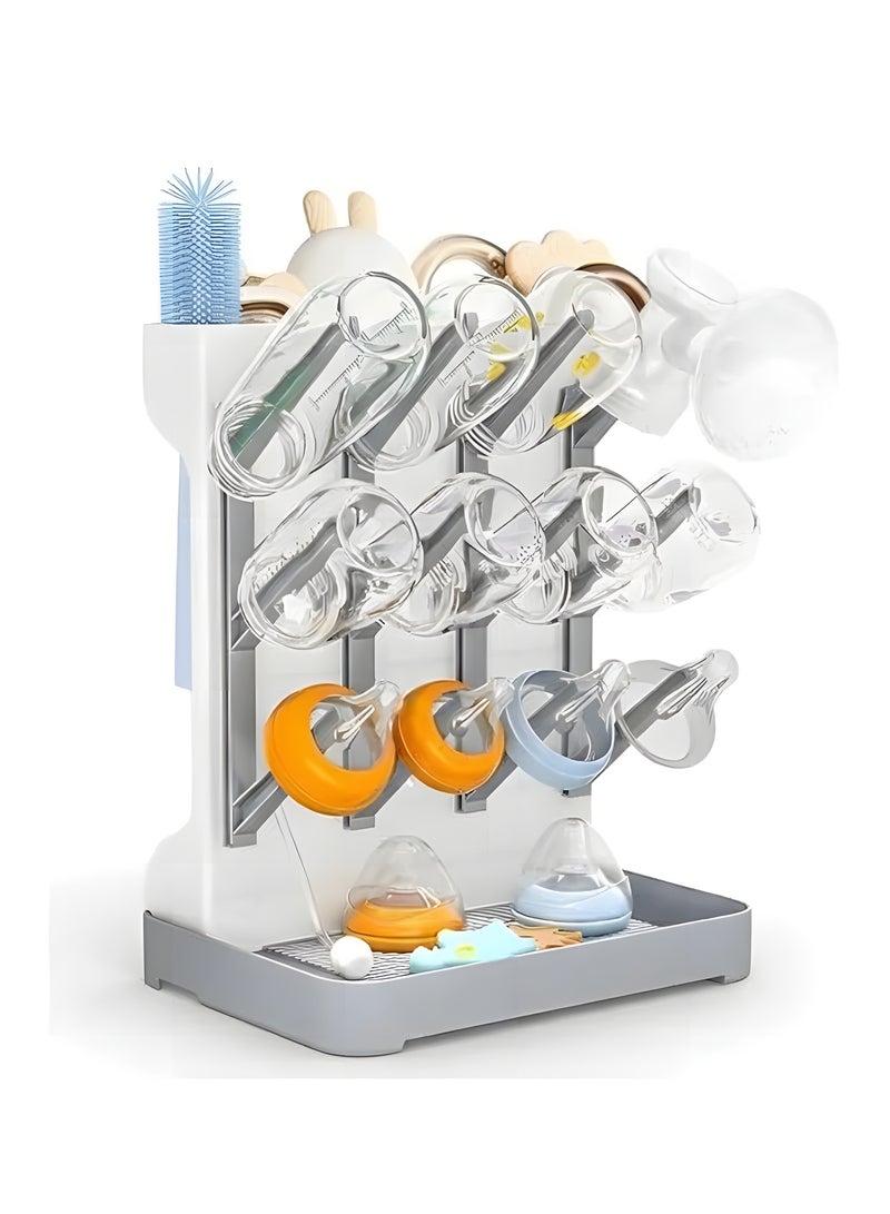 Beauenty Baby Bottle Drying Rack - Space-Saving Bottle Washer & Drying Rack for Baby Essentials, Countertop Vertical Rack with Brushes Holder, Detachable Travel Bottle Rack for Accessories - Image 1