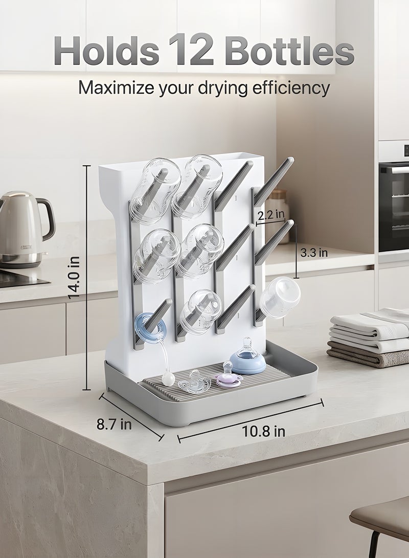 Beauenty Baby Bottle Drying Rack - Space-Saving Bottle Washer & Drying Rack for Baby Essentials, Countertop Vertical Rack with Brushes Holder, Detachable Travel Bottle Rack for Accessories - Image 4
