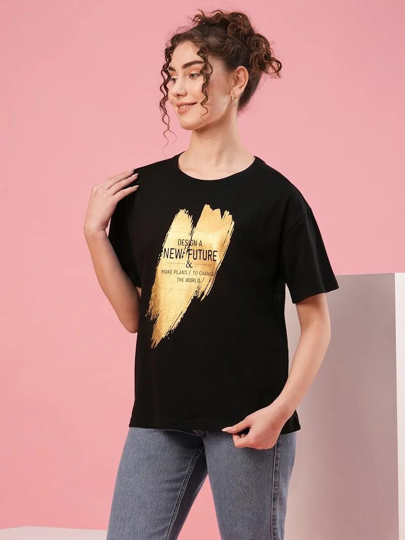 globus Globus Women Typography Printed Boxy Fit T-Shirt