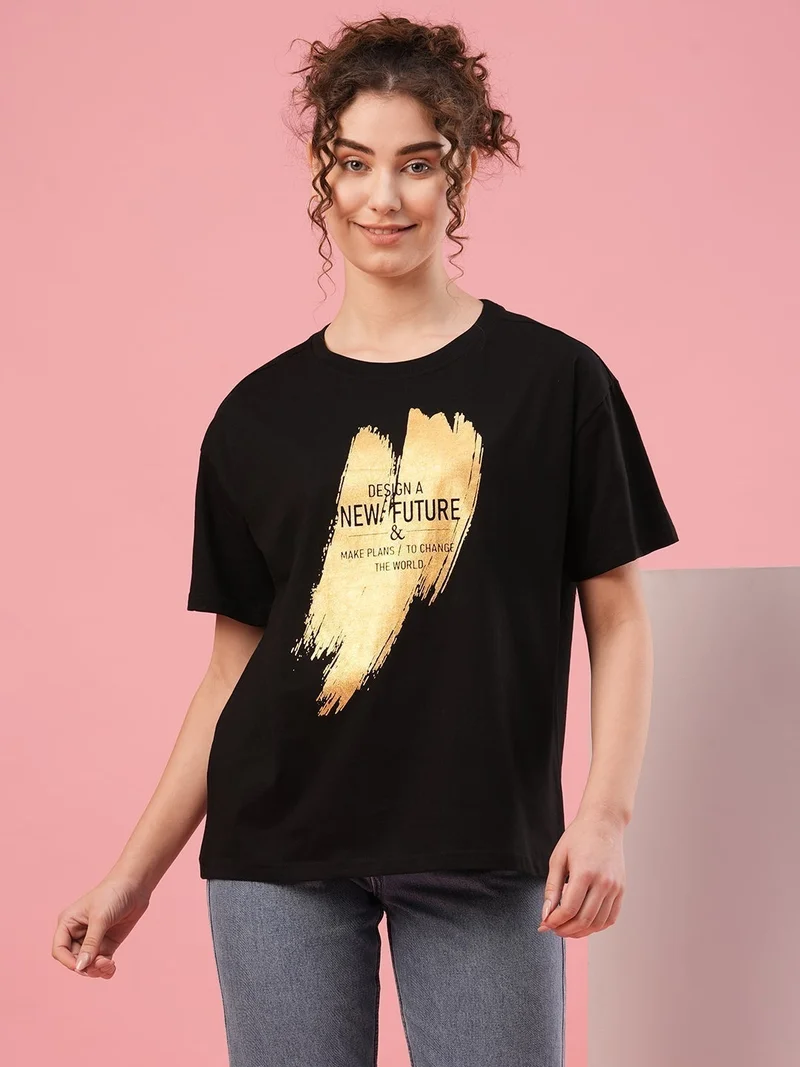 globus Globus Women Typography Printed Boxy Fit T-Shirt