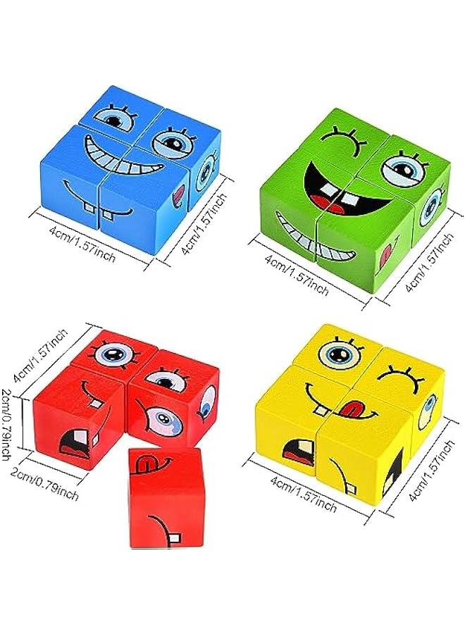 ميكسد مكعبات خشبية متطابقة للاطفال، العاب تعليمية مونتيسوري ستيم للاطفال من سن 1-3 سنوات فما فوق، مكعبات بناء مكعب لتغيير الوجه، من ابين، طفل - Image 2