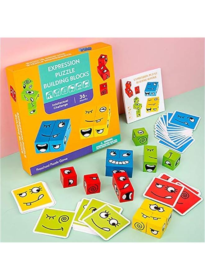 ميكسد مكعبات خشبية متطابقة للاطفال، العاب تعليمية مونتيسوري ستيم للاطفال من سن 1-3 سنوات فما فوق، مكعبات بناء مكعب لتغيير الوجه، من ابين، طفل - Image 3