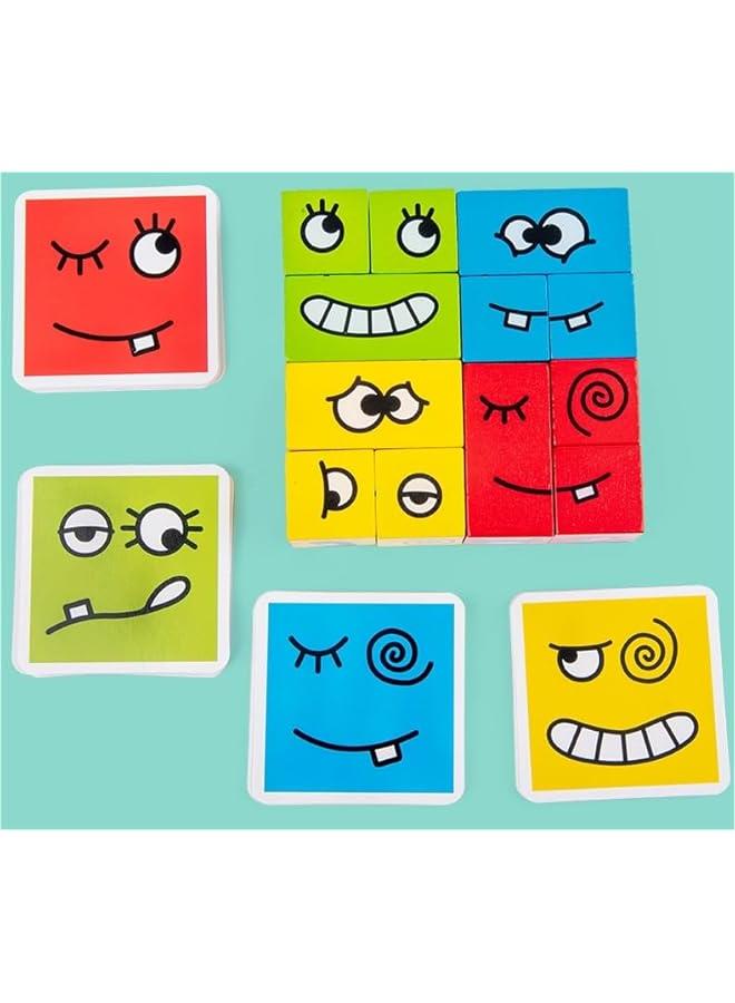 ميكسد مكعبات خشبية متطابقة للاطفال، العاب تعليمية مونتيسوري ستيم للاطفال من سن 1-3 سنوات فما فوق، مكعبات بناء مكعب لتغيير الوجه، من ابين، طفل - Image 5