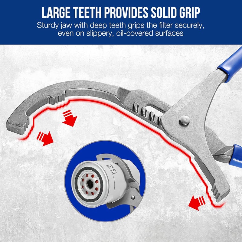 WORKPRO Oil Filter Wrench Set, 9" & 12" Adjustable Oil Filter Removal Pliers Tools, Ideal for Engine Filters, Cars, and Trucks, 2-piece - Image 2