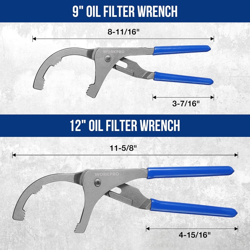 WORKPRO Oil Filter Wrench Set, 9" & 12" Adjustable Oil Filter Removal Pliers Tools, Ideal for Engine Filters, Cars, and Trucks, 2-piece - Image 5