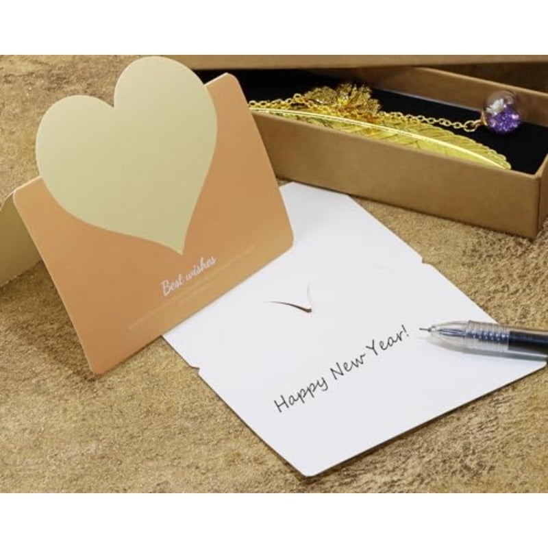 24PCS Heart Shaped Gift Cards Holiday Greeting Cards Foldable Best Wishes Notes Blank Inside for Small Business Coworkers Employees Students Teachers Family Friends New Year Valentine's Day - Image 5